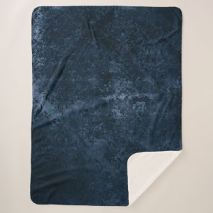 Velvety Navy Damask   Dark Blue Grunge Baroque Sherpa Blanket