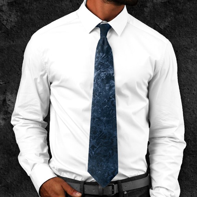 Velvety Navy Damask | Dark Blue Grunge Baroque Tie (Creator Uploaded)