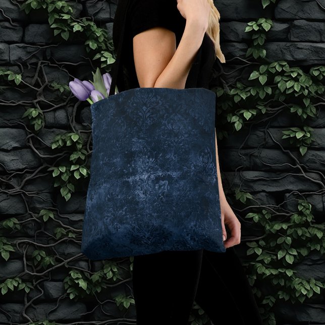 Velvety Navy Damask | Dark Blue Grunge Baroque Tote Bag (Creator Uploaded)