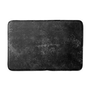 Velvety Onyx Damask   Black Vampy Grunge Baroque Bath Mat