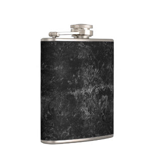 Velvety Onyx Damask   Black Vampy Grunge Baroque Hip Flask