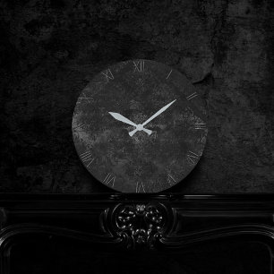 Velvety Onyx Damask Black Vampy Grunge Baroque Round Clock