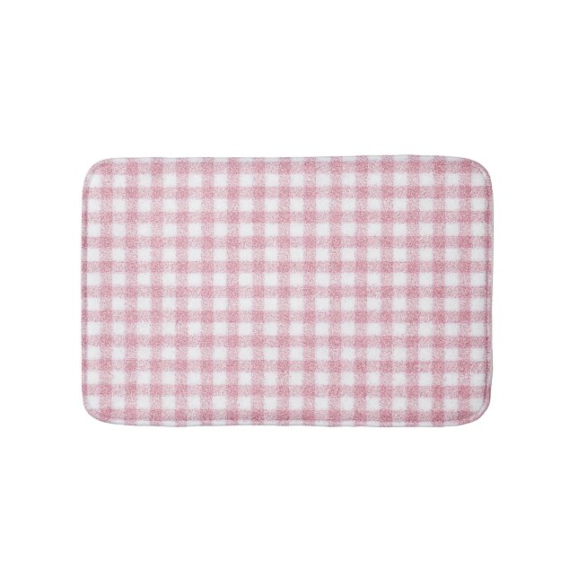 Velvety Pink and White Gingham Charm Bath Mat (Front)