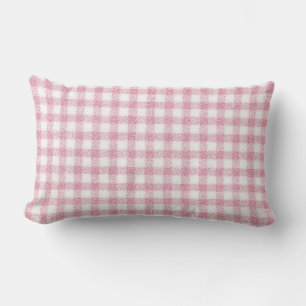 Velvety Pink and White Gingham Charm Lumbar Pillow