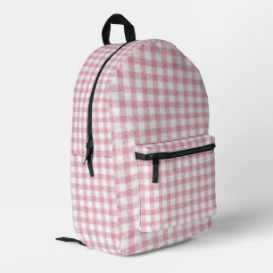 Velvety Pink and White Gingham Charm Printed Backpack