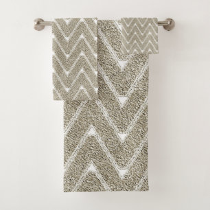 Velvety Sand Brown Chevron Pattern Bath Towel Set