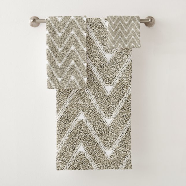 Velvety Sand Brown Chevron Pattern Bath Towel Set (Insitu)