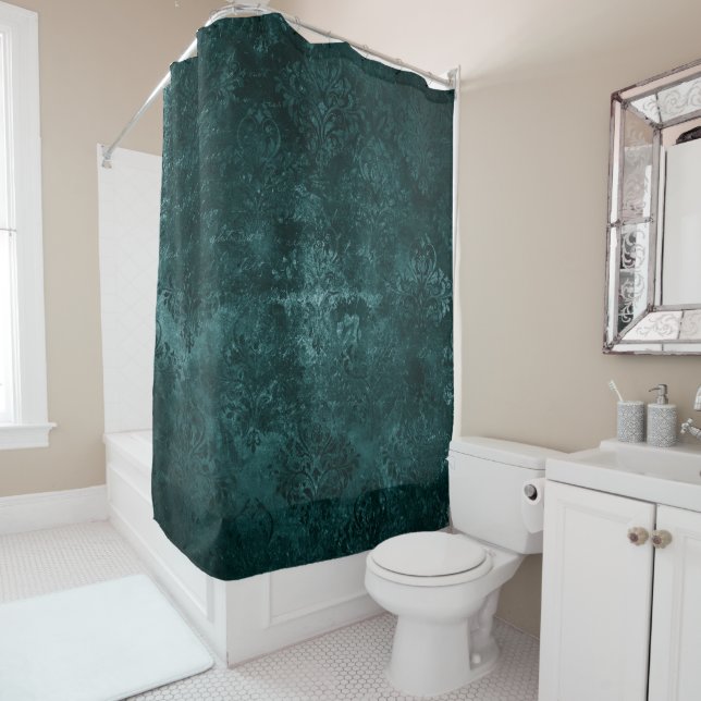 Velvety Teal Damask | Dark Green Grunge Baroque (In Situ)