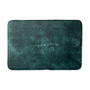 Velvety Teal Damask Dark Green Grunge Baroque Bath Mat