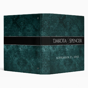 Velvety Teal Damask   Dark Green Grunge Baroque Binder