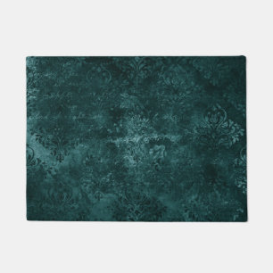 Velvety Teal Damask Dark Green Grunge Baroque Doormat