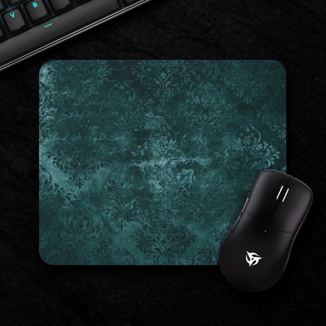 Velvety Teal Damask | Dark Green Grunge Baroque Mouse Pad (Creator Uploaded)