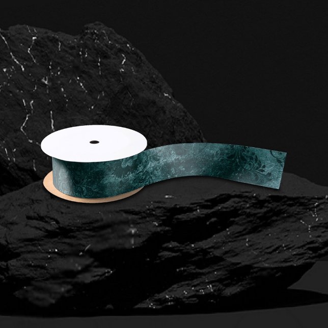 Velvety Teal Damask | Dark Green Grunge Baroque Satin Ribbon (Creator Uploaded)