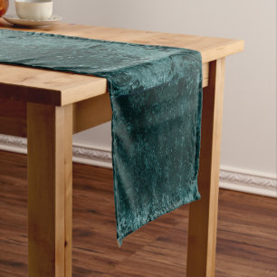 Velvety Teal Damask   Dark Green Grunge Baroque Short Table Runner