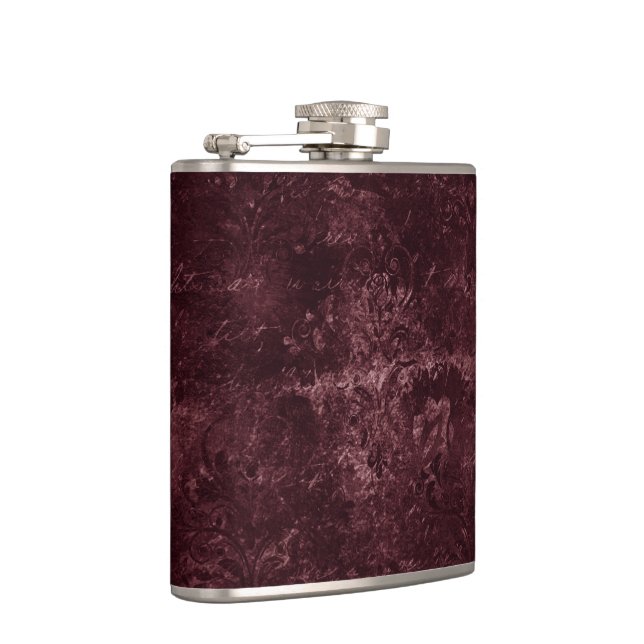 Velvety Wine Damask | Bordeaux Sangria Grunge Glam Hip Flask (Right)