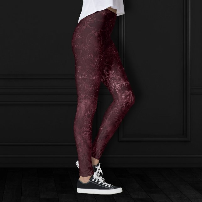 Velvety Wine Damask | Bordeaux Sangria Grunge Glam Leggings (Creator Uploaded)