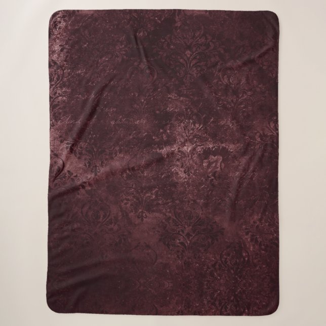 Velvety Wine Damask | Bordeaux Sangria Grunge Glam Sherpa Blanket (Front)