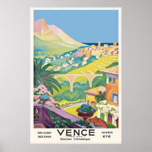 Vence France Vintage Travel Poster Custom Art