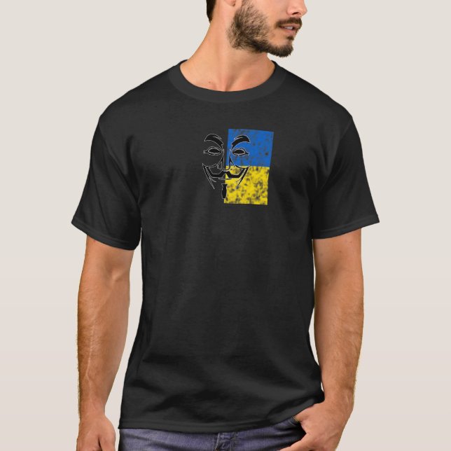 Vendetta Mask V Ukrain Flag Eu Stand With Europe U T-Shirt (Front)