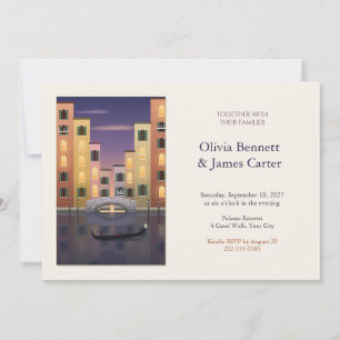 Venetian Canal at Dusk Painted Panel Wedding Invitation