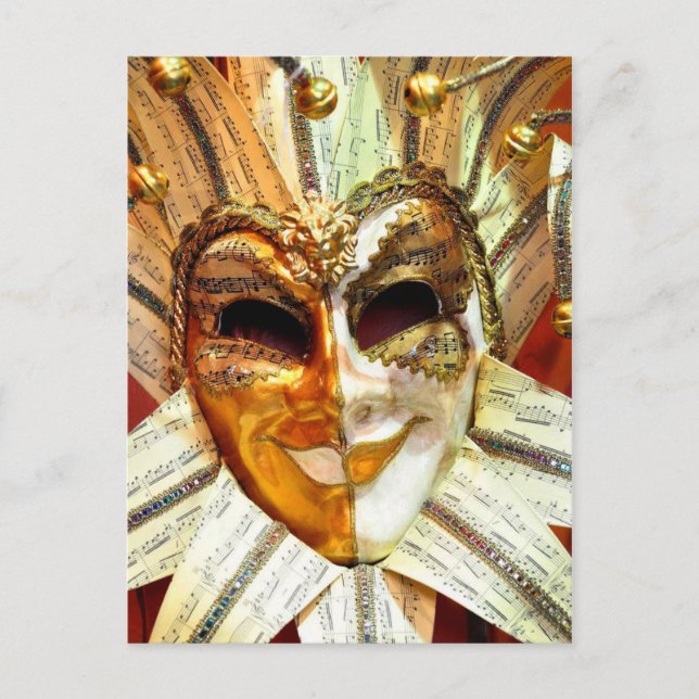 Venetian Carnival Jester Mask with Bells Postcard (Front)