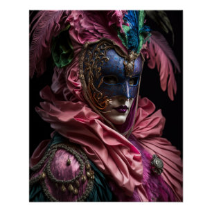 Venetian Carnival Pink Costume And Mask. Poster