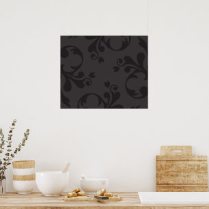 Venetian Damask, Ornaments, Swirls - Grey Black Poster