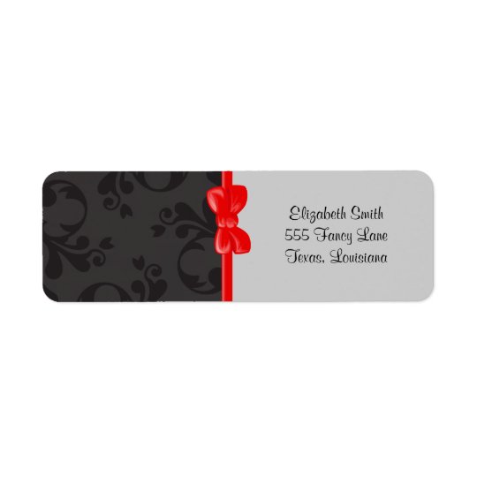 Venetian Damask, Ornaments, Swirls - Grey Black Return Address Label