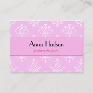 Venetian Damask, Ornaments, Swirls - Pink White Business Card