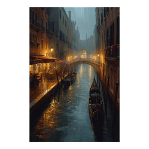 Venetian Glow – Rainy Night Lights and Reflections Poster