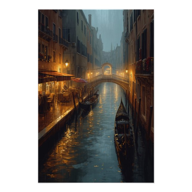 Venetian Glow – Rainy Night Lights and Reflections Poster (Front)