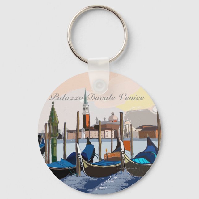 Venetian Gondolas at Palazzo Ducale Venice Keychain (Front)