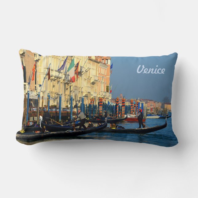 Venetian Gondoliers on Canal Grande Lumbar Pillow (Front)