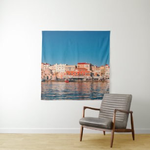 Venetian harbour in Chania at blue hour, Crete, Tapestry