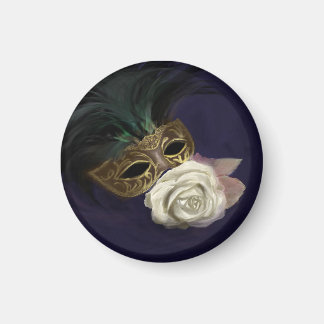 Venetian Mask with White Rose Magnet