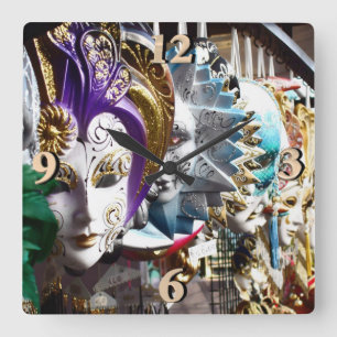 Venetian Masks 1 Square Wall Clock