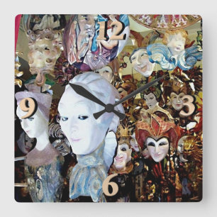 Venetian Masks 2 Square Wall Clock