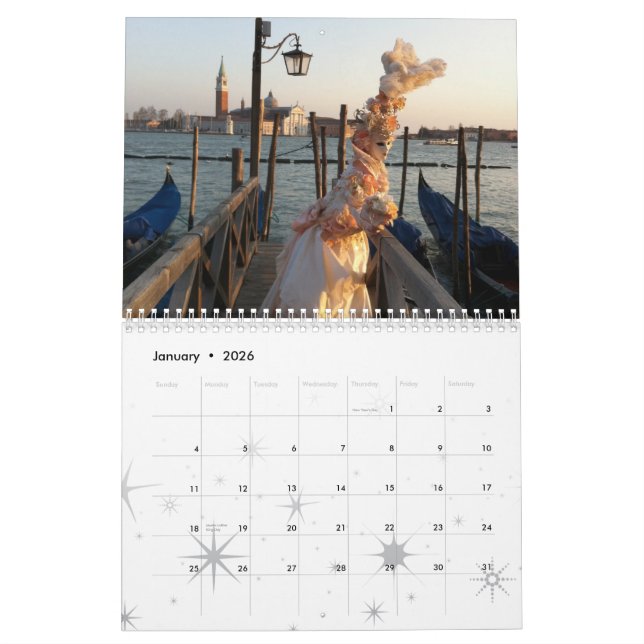 Venetian Masks Calendar (Jan 2026)