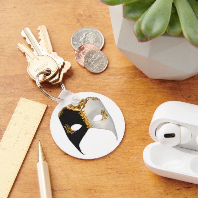 Venetian Masque: Black, White and Gold Keychain (Desk)