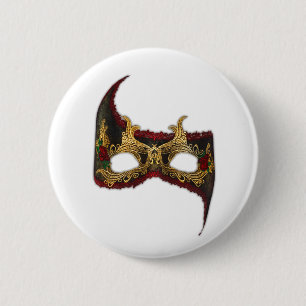Venetian Masque: Gold and Red Rose 2 Inch Round Button
