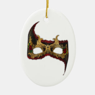Venetian Masque: Gold and Red Rose Ceramic Ornament