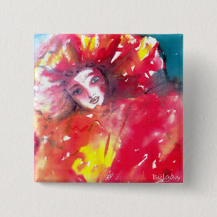 VENETIAN MASQUERADE FACES - MASK IN RED 2 INCH SQUARE BUTTON