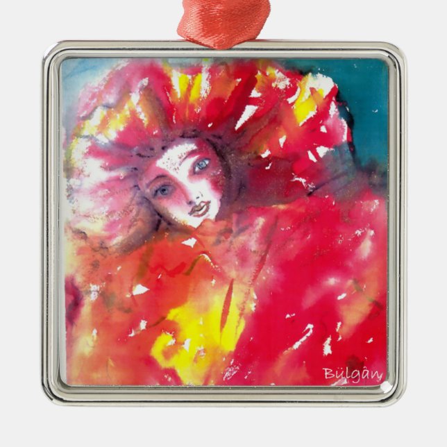 VENETIAN MASQUERADE FACES - MASK IN RED METAL ORNAMENT (Front)
