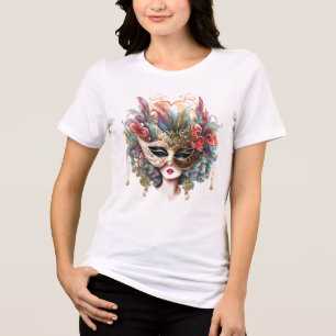Venetian masquerade mask pink blue gold floral  Tri-Blend shirt