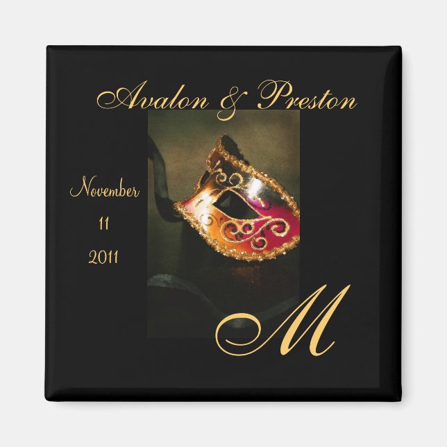 Venetian Masquerade Monogram Save The Date Magnet (Front)