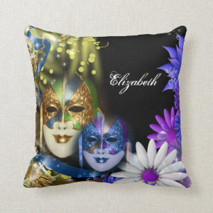 Venetian masquerade quinceanera masks PERSONALIZE Throw Pillow