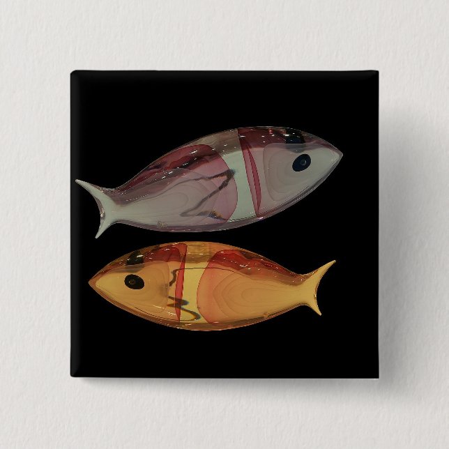 Venetian Murano Glass Fish 2 Inch Square Button (Front)