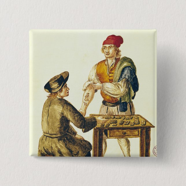 Venetian Tattooer 2 Inch Square Button (Front)