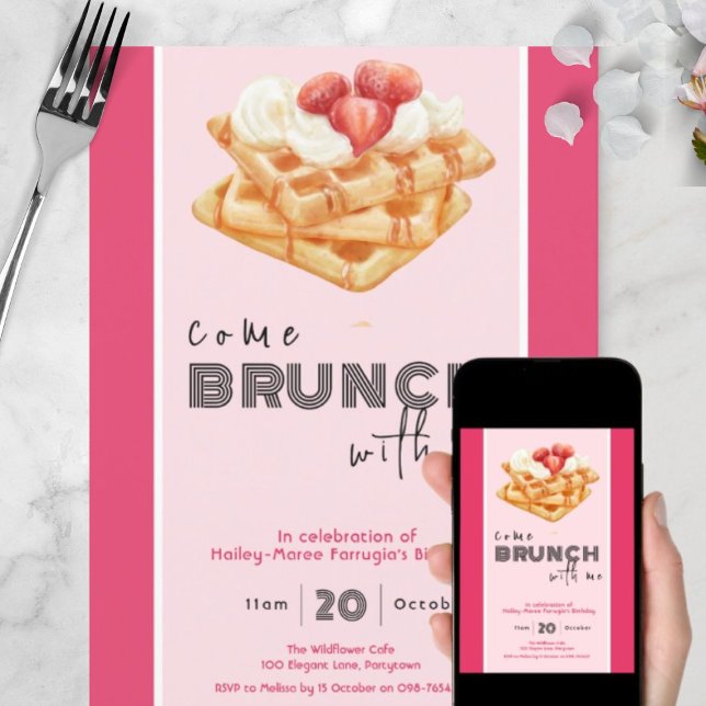 Venez Brunch avec moi invitation rose vif (Créateur téléchargé)