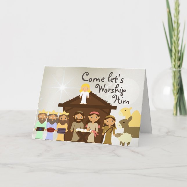 Venez l'adorer Nativité Carte de Noël (Devant)
